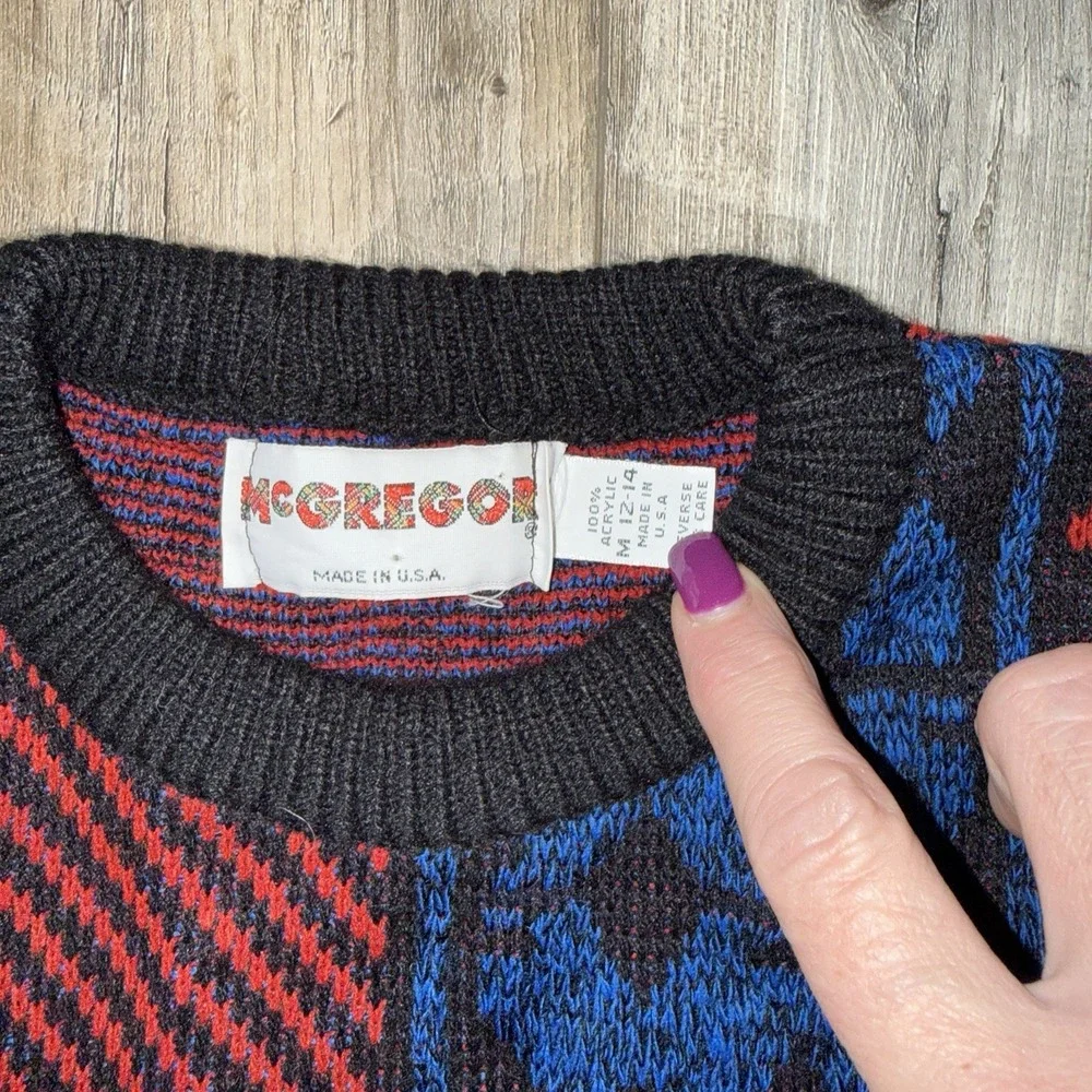 VTG McGregor 80s Sweater Youth‎ Medium Multicolor Abstract EUC